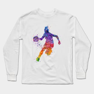 Girl Basketball Player Colorful Watercolor Silhouette Long Sleeve T-Shirt